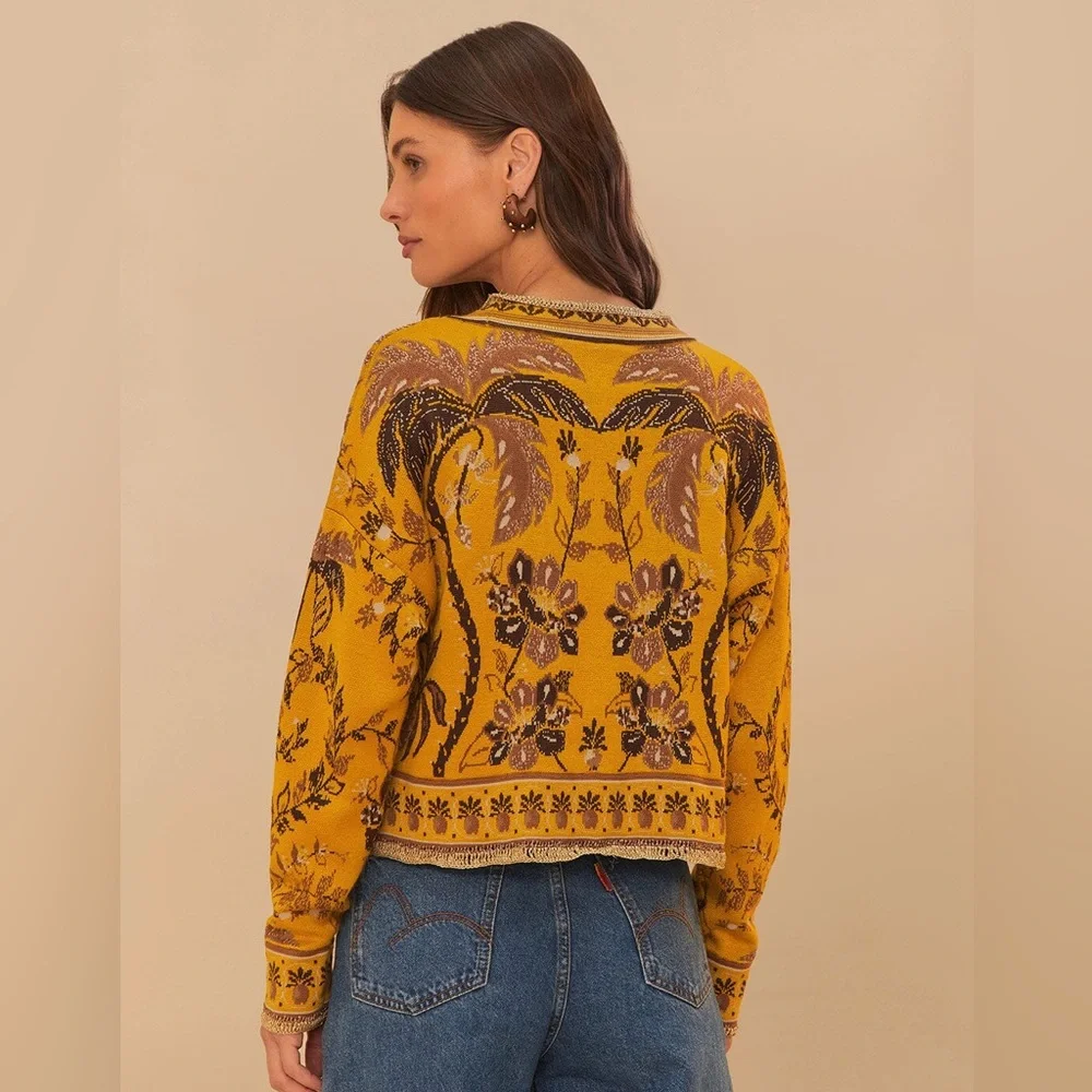 Farm Rio: Yellow Golden Oasis Knit Cardigan - Picture 3 of 10